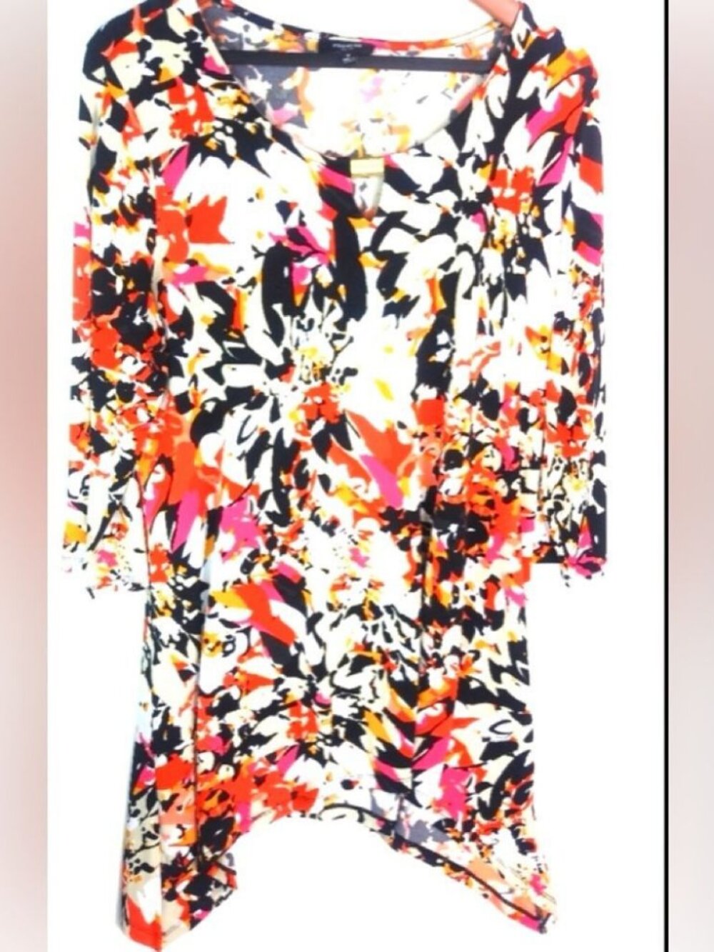 Premise 1X Workeear Orange Pink Floral Tunic Asymmetrical Hem Top Plus